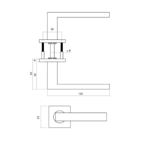 Intersteel deurkruk Q 05 op rozet zwart &ndash; maatschets