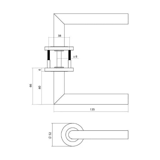 Intersteel deurkruk Q 01 op rozet PVD RVS – technische maattekening