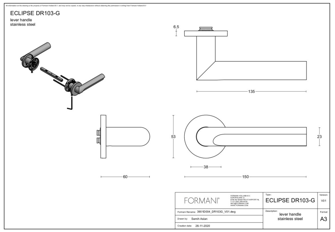 FORMANI Eclipse DR103-G deurkruk PVD mat zwart detail