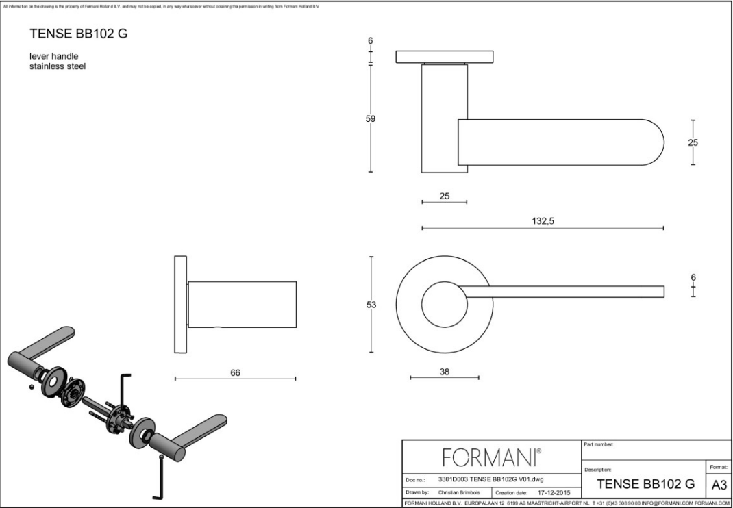 Formani BB102-G deurkruk mat zwart - detailfoto