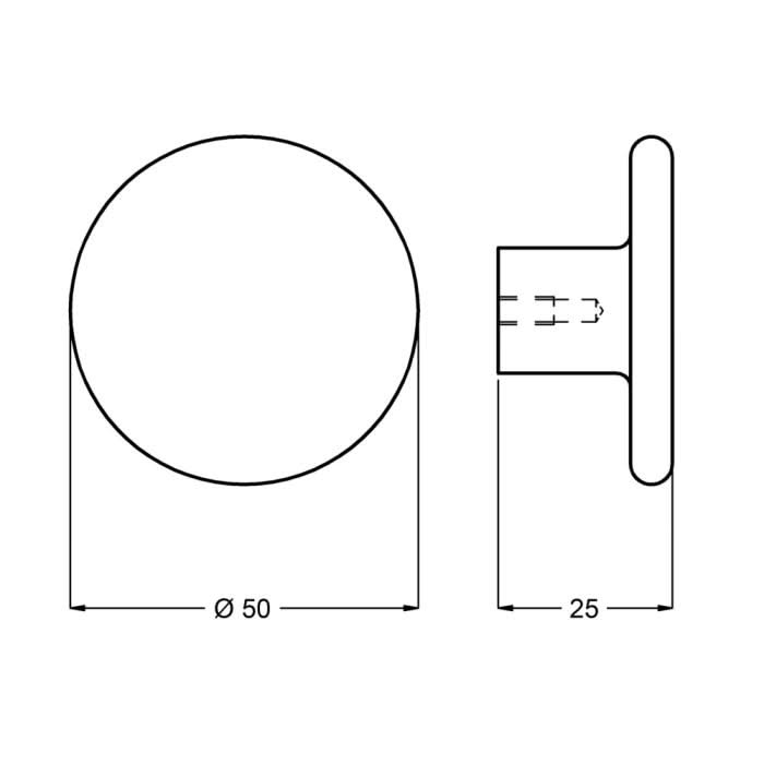 Hermeta knop rond naturel 50 mm maattekening