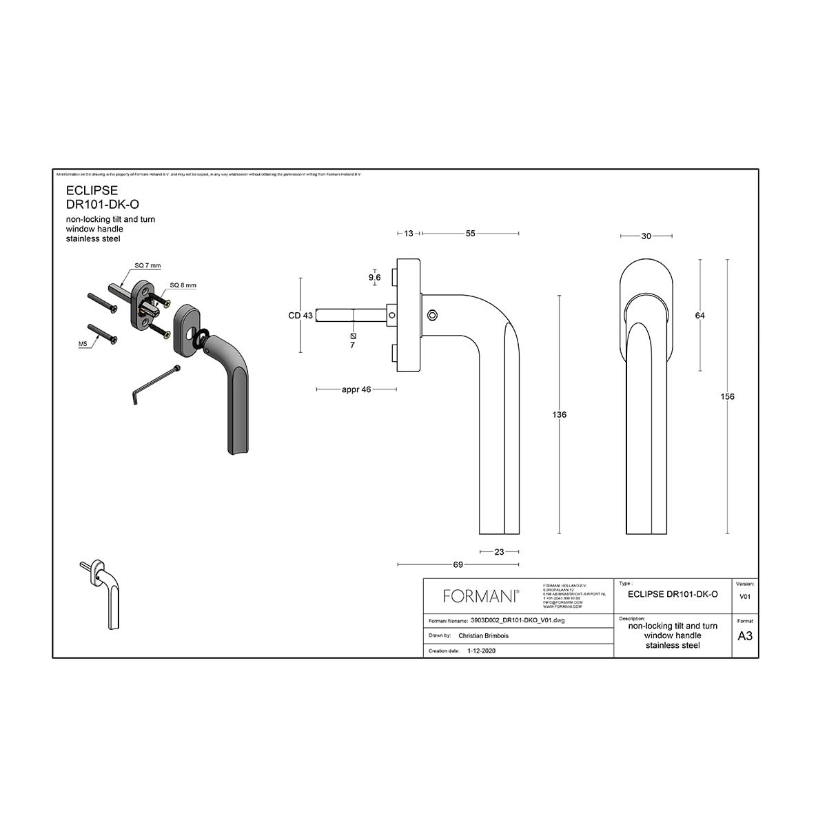 Formani DR101-DK-O draaikiepgarnituur brons – detail