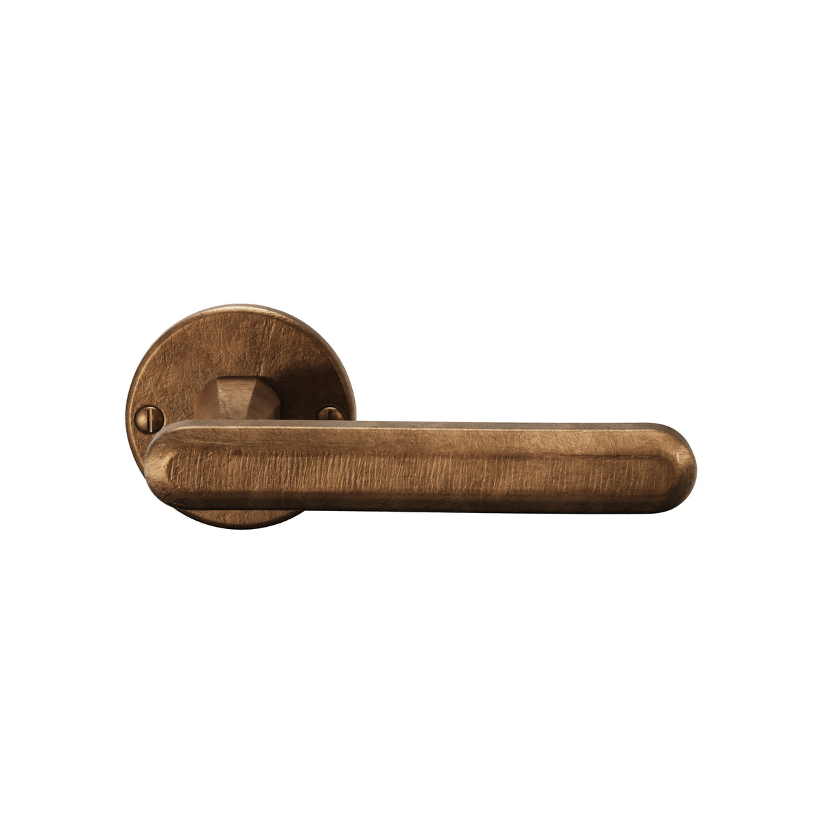 Crafino Terra L+L deurkruk op rond rozet craft cognac detail