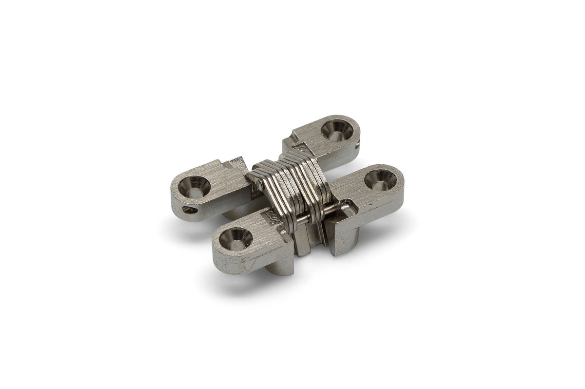 Dulimex DX SOSS onzichtbaar scharnier 103 NP vernikkeld 13x38 mm, vooraanzicht