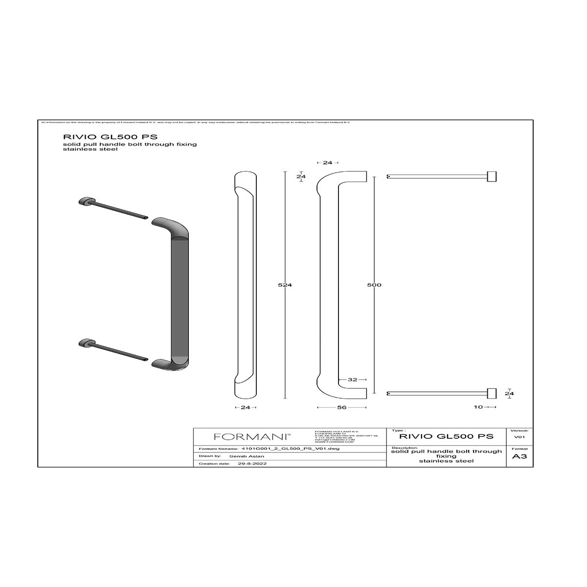 Formani RIVIO GL500PS deurgreep PVD goud detail