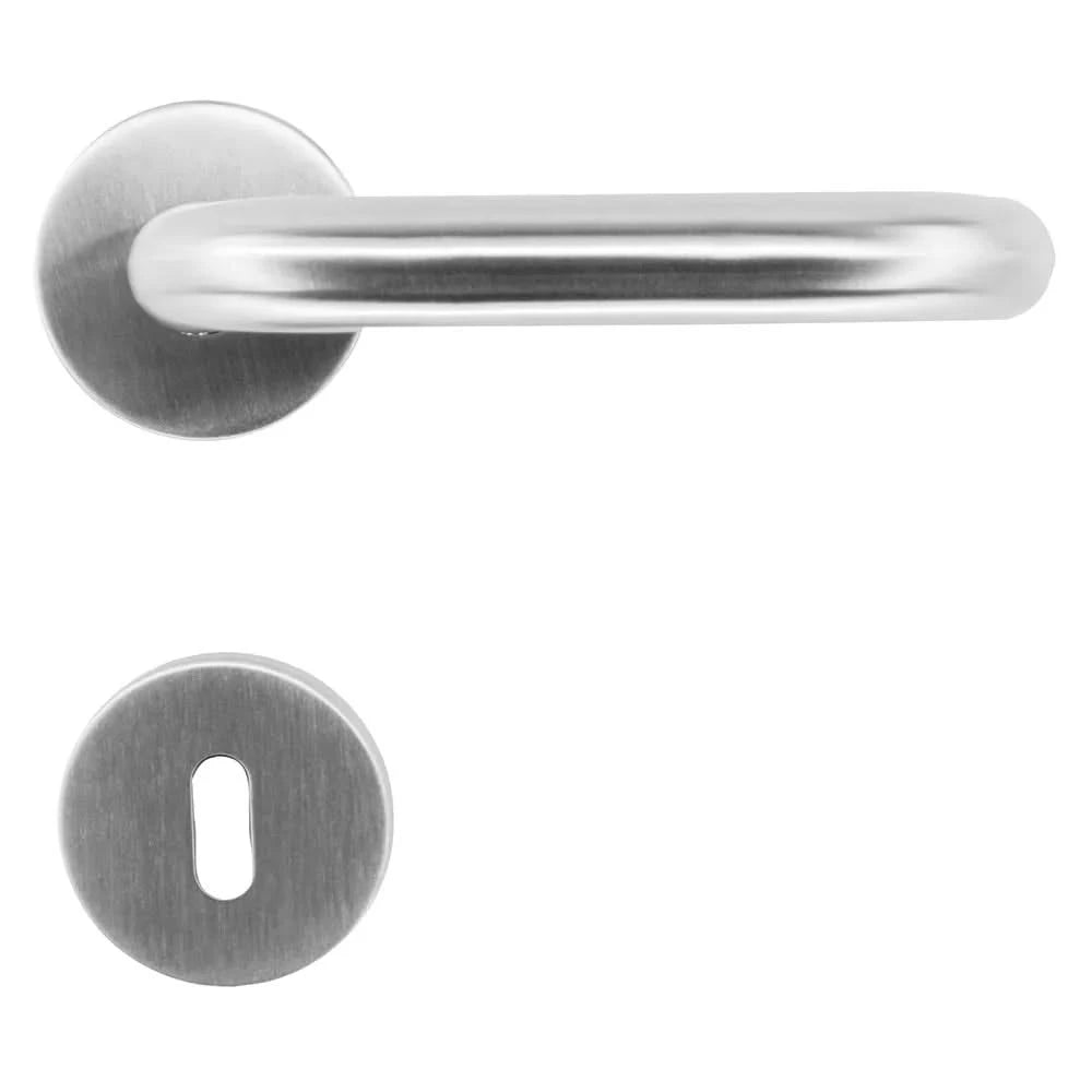 HDD Pro deurkruk Pro U-Shape 19 mm in Inox Plus geborsteld met rond rozet van 53 mm