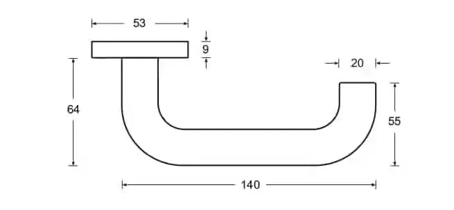 Hafi Private Line deurkruk model 202 rond RVS geborsteld – technische maattekening