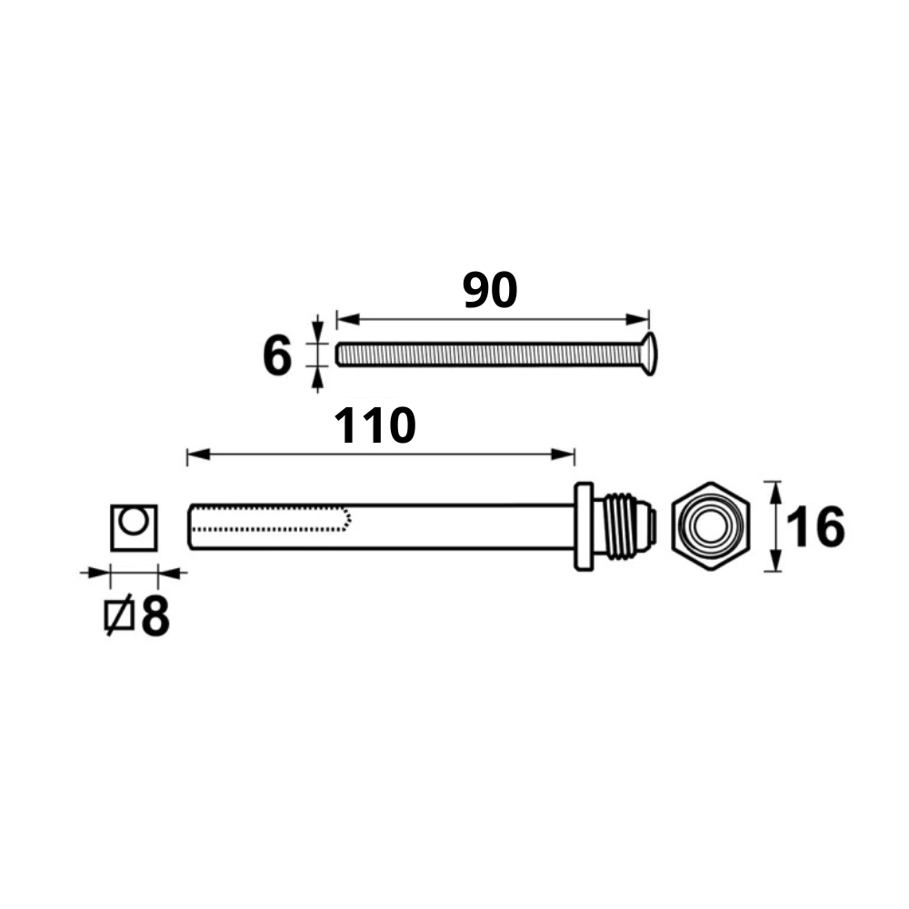 AXA verlengset wisselstift 110 mm met boutenset M6x90 zwart detail