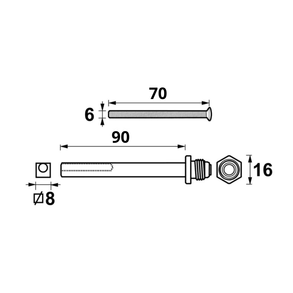 AXA verlengset wisselstift 90 mm met boutenset M6x70 zwart detail
