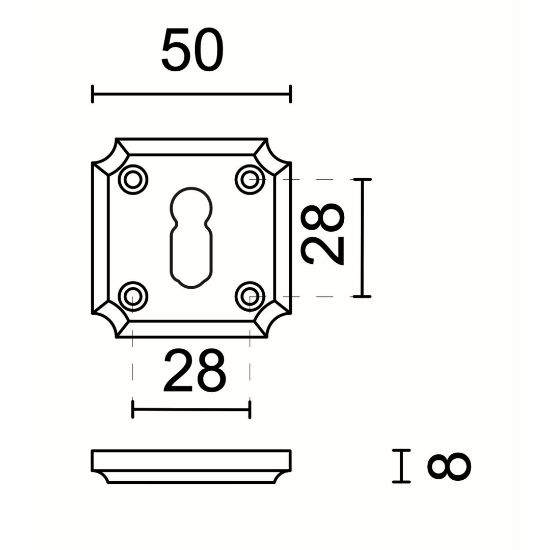 HDD Pro sleutelplaatje Square Retro 50 mm inox look detail
