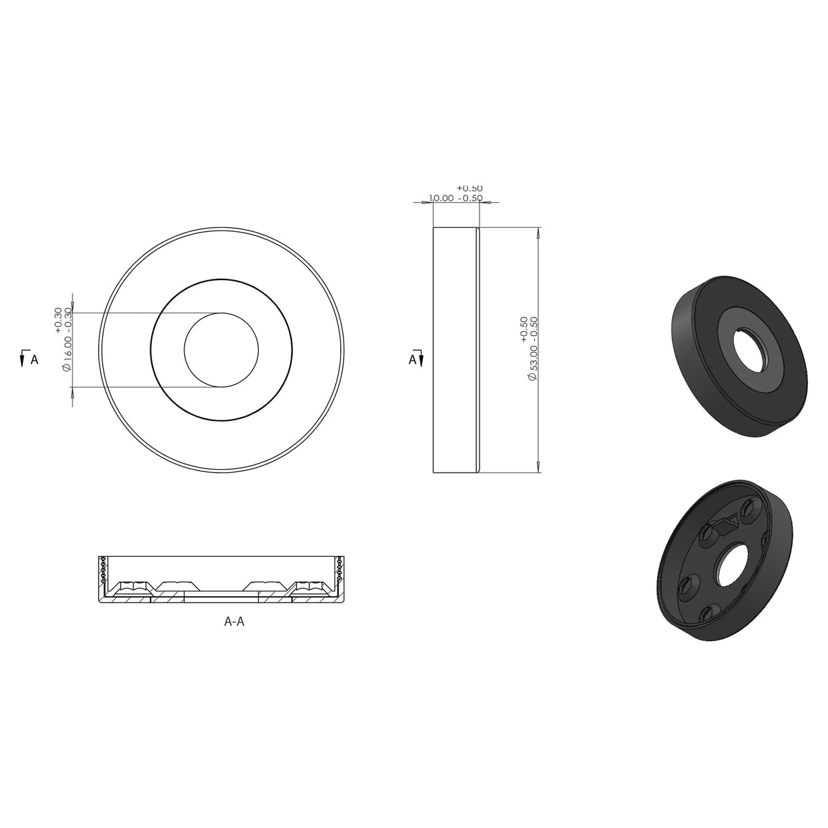 Differnz WC-rozet gun metal rond 53 mm – detailweergave