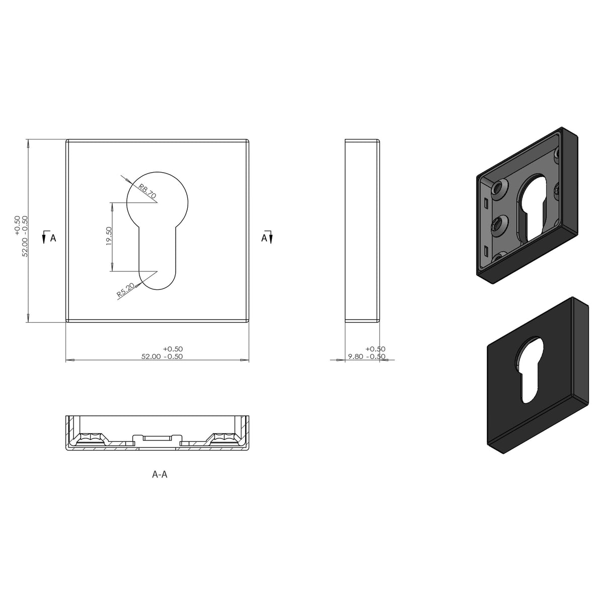 Differnz rozet met cilindergat zwart detail