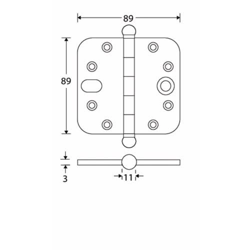 Artitec Mi Satori kogellagerscharnier ronde hoek bol 89 x 89 mm messing pvd – detail