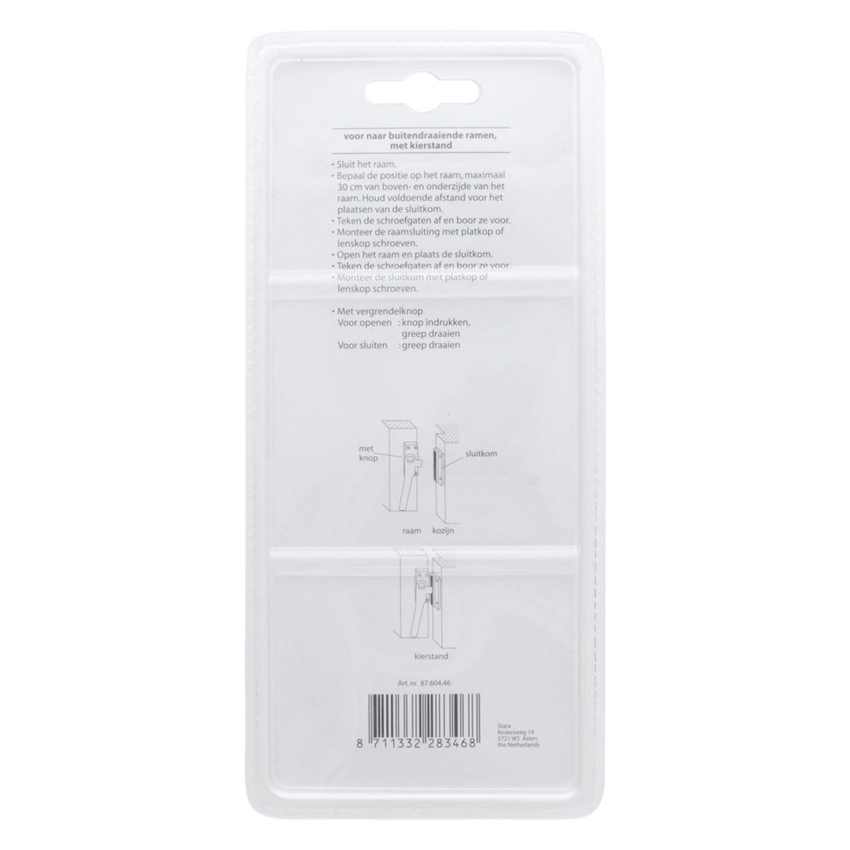 Starx raamsluiting links met nok en knop aluminium – detail