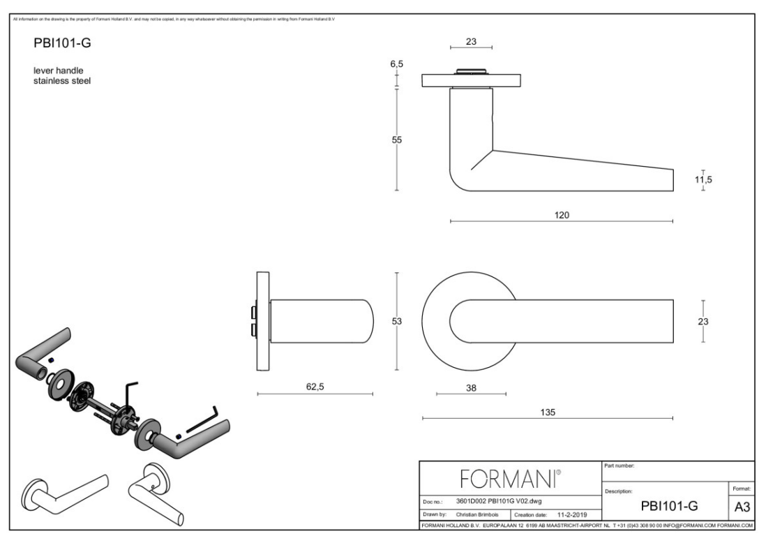 Formani PBI101-G deurkruk Piet Boon PVD mat zwart detail