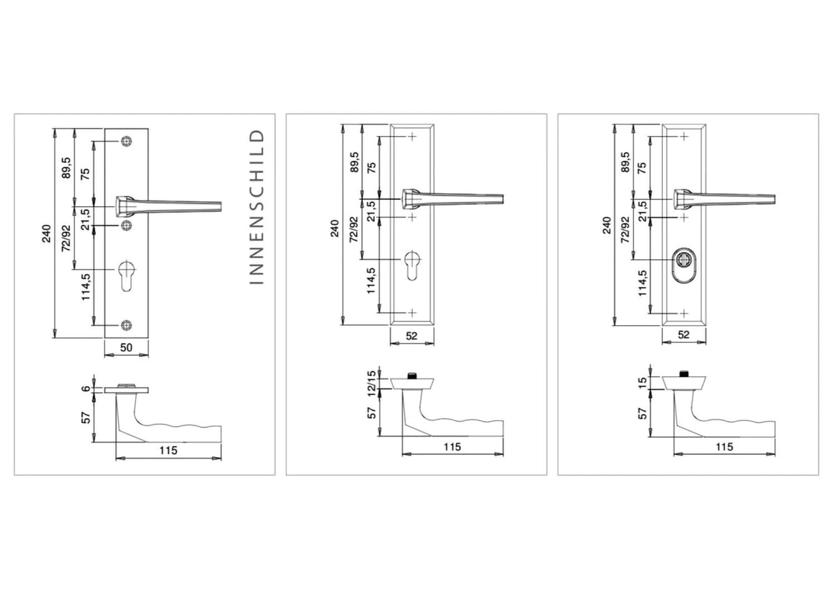 Dieckmann Alpha achterdeurbeslag D7013 geborsteld RVS - technische maattekening