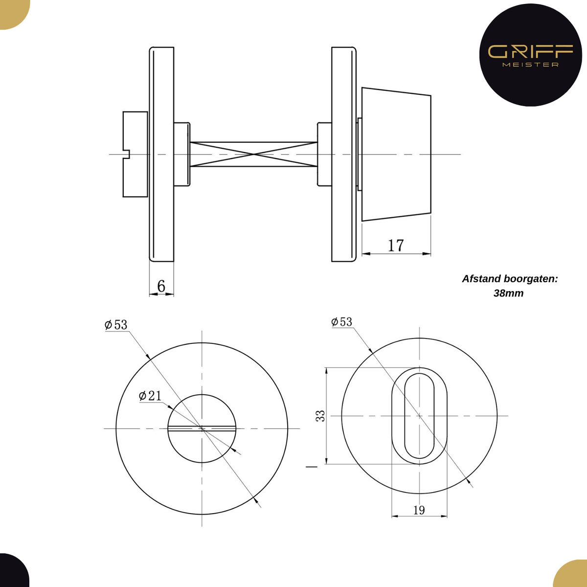 Griff Meister Toiletrozet 53mm 6mm Dik RVS – afbeelding 3