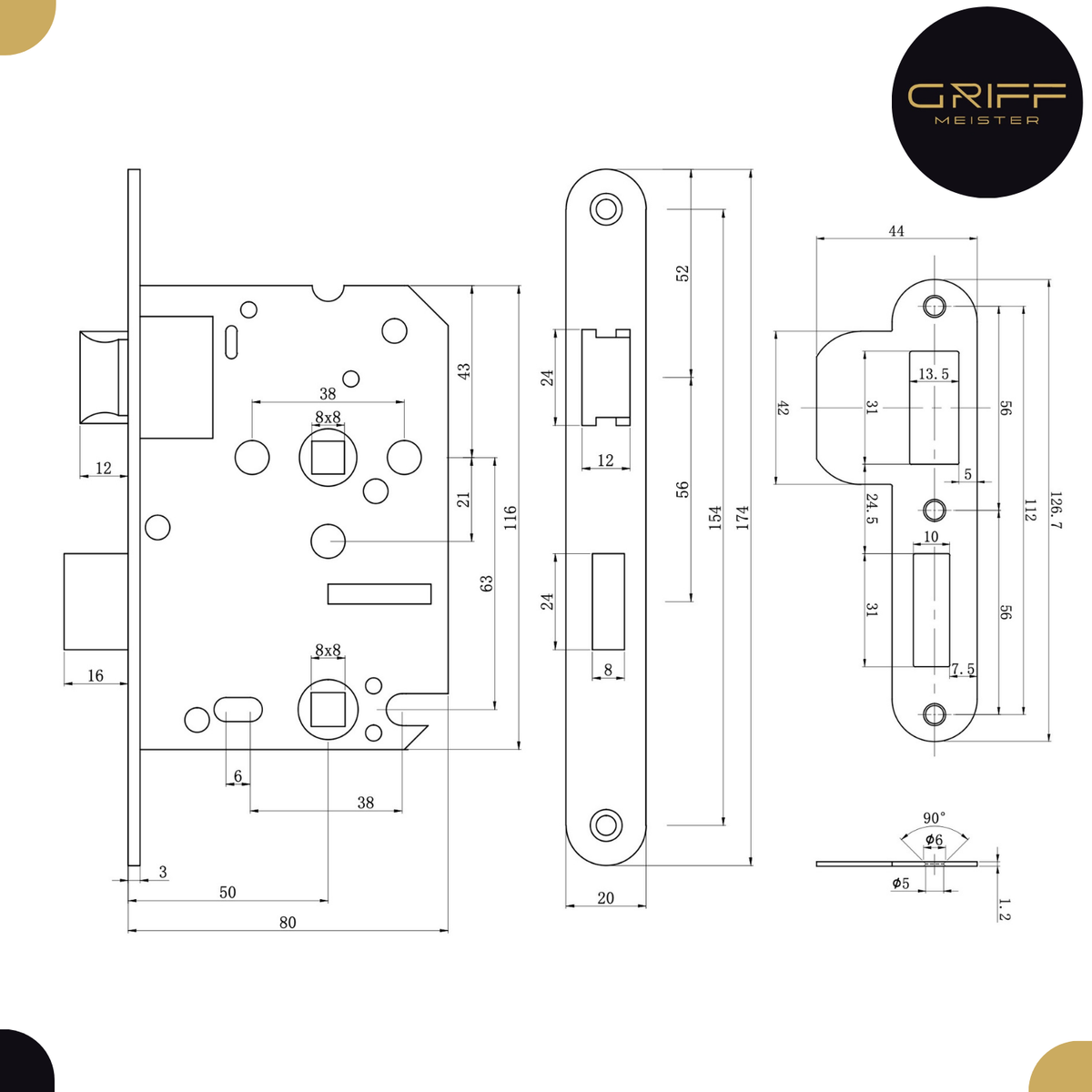 Griff Meister Insteekslot Toilet-/badkamerslot (WC 63/8) RVS – afbeelding 3