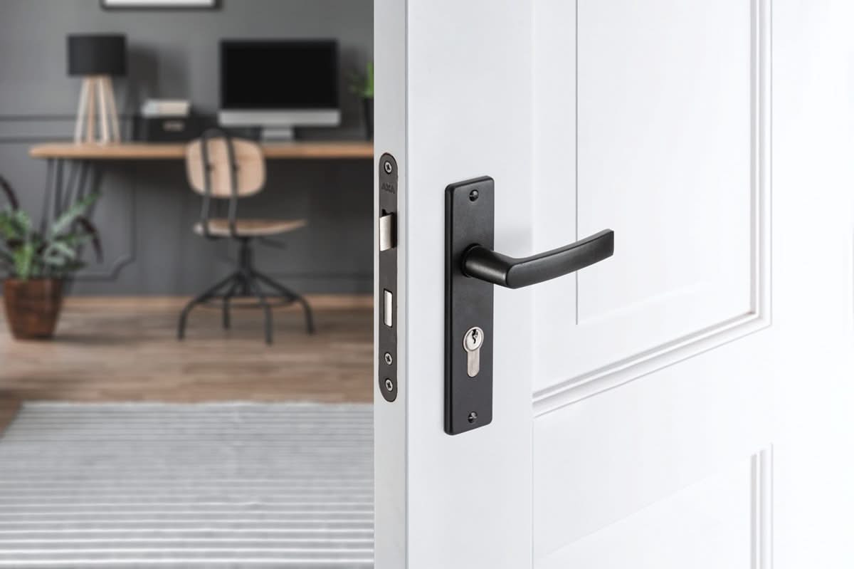 AXA Edge deurkruk Blok PC55 zwart, cilindersparing detail