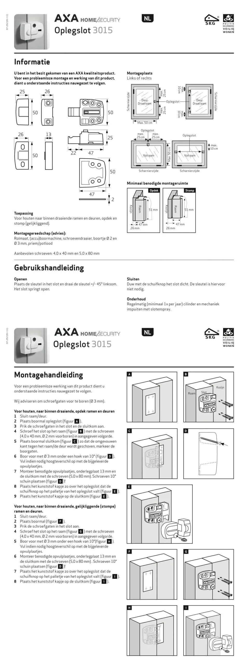 AXA oplegslot Cilinder binnendraaiend Wit SKG1 close-up