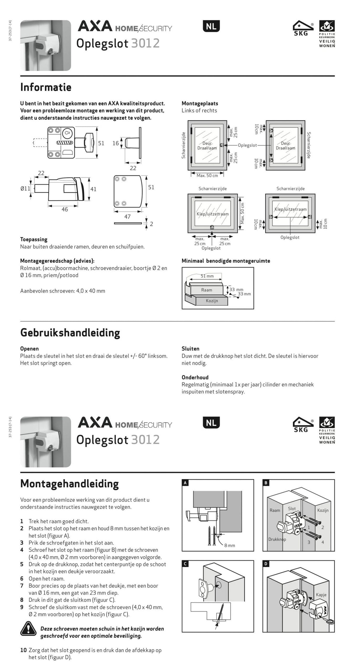 AXA oplegslot Cilinder buitendraaiend Wit SKG1 close-up