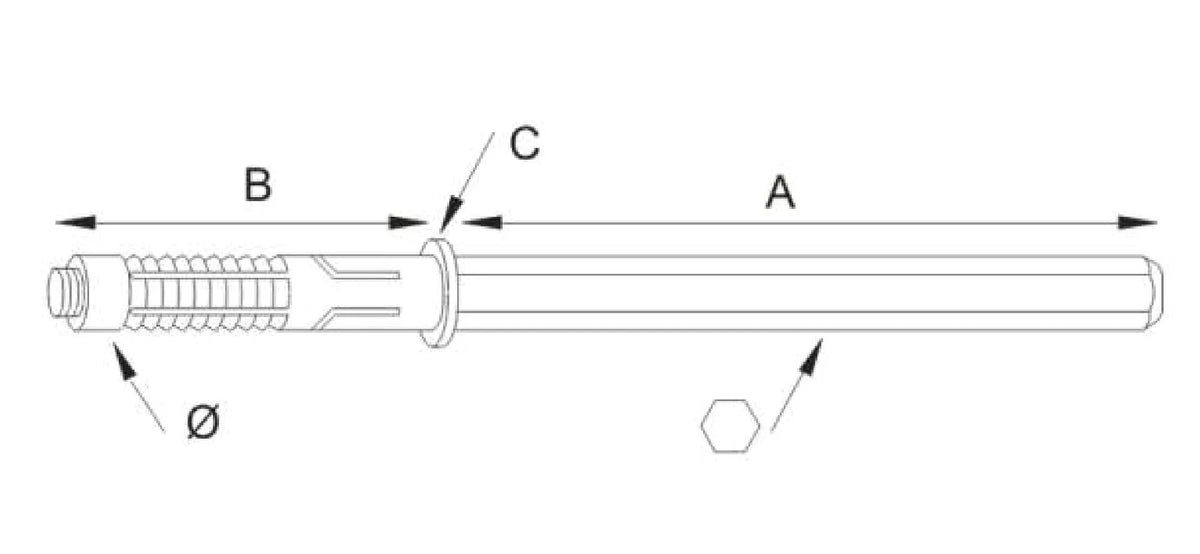DX blinde plankdrager Strongfix verzinkt – detail van de pen