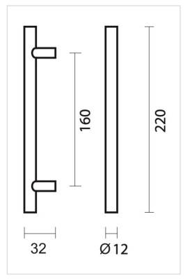 HDD Pro meubelgreep T-model technische maattekening