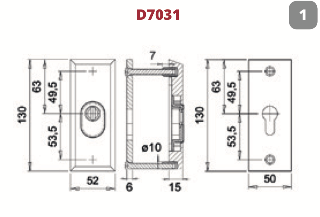 Dieckmann Alpha veiligheidsrozet D7031 kleur F1 - technische maattekening