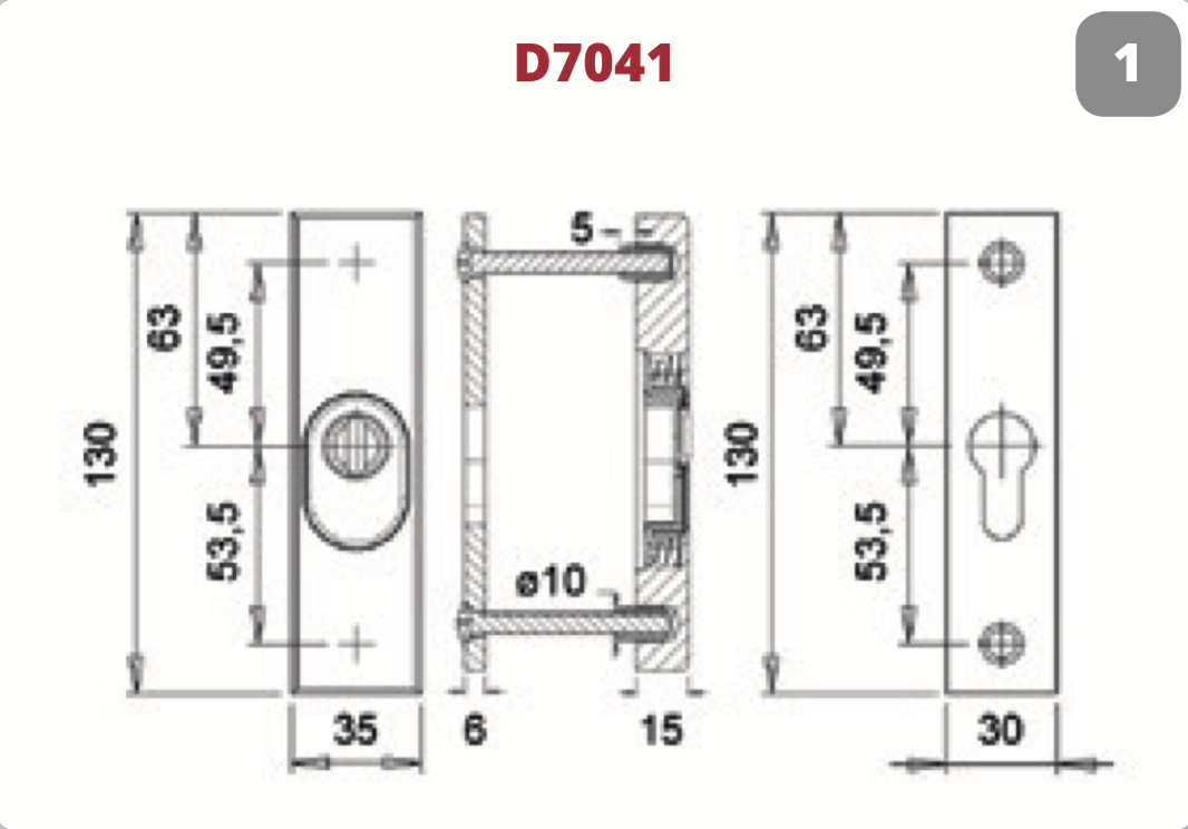 Dieckmann Holland veiligheidsrozet D7041 aluminium F1 maattekening detail