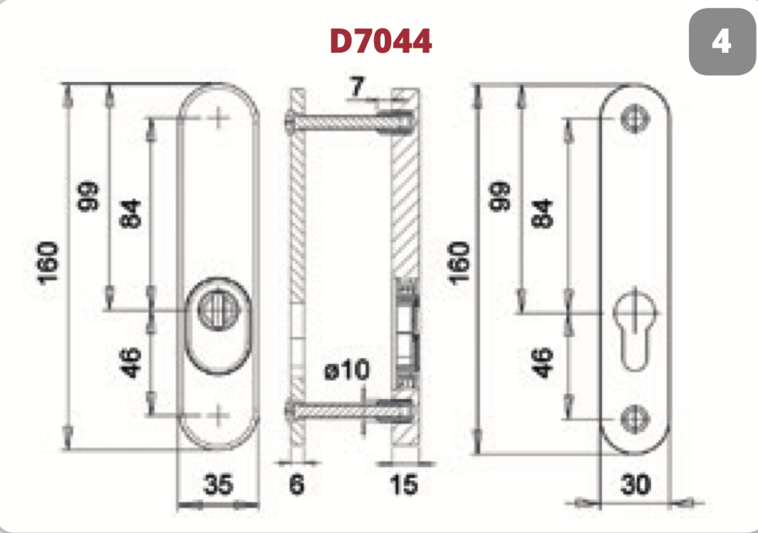 Dieckmann Brabant XXL veiligheidsrozet D7044 aluminium F1 maattekening detail