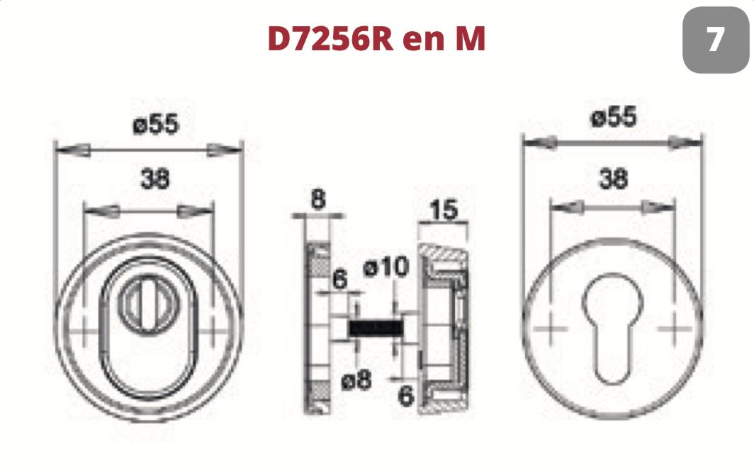 Dieckmann Den Bosch D7256M veiligheidsrozet maattekening met afmetingen