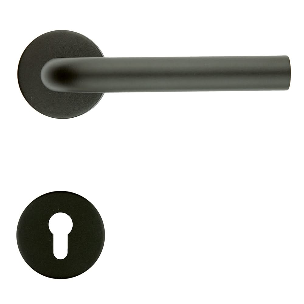 HDD Pro deurkruk L-model 19mm zwart structuur UV Class 3 – gemonteerd op binnendeur