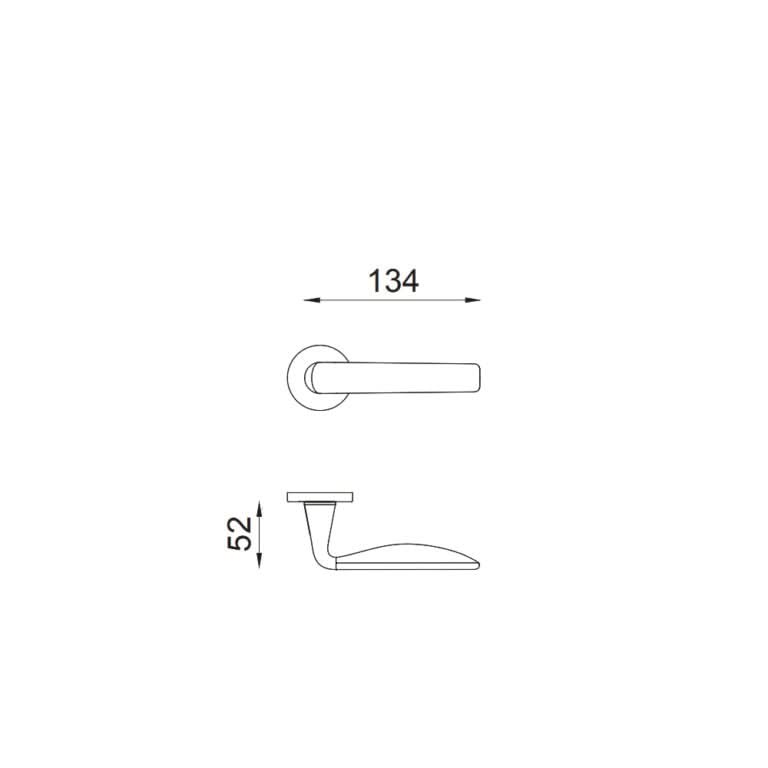 DND deurkruk Viva! messing getrommeld op rond rozet - detail