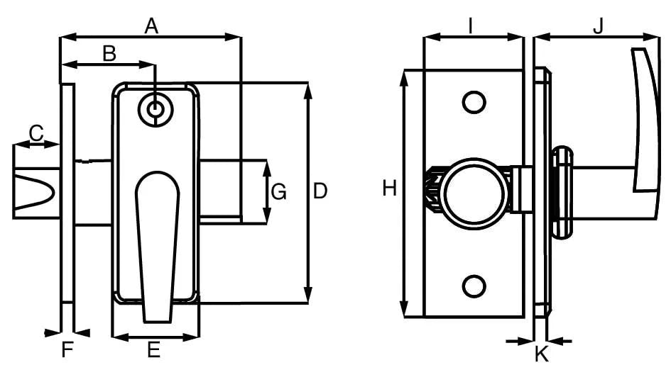 Dulimex insteekgrendel 55 mm zwart technische maattekening