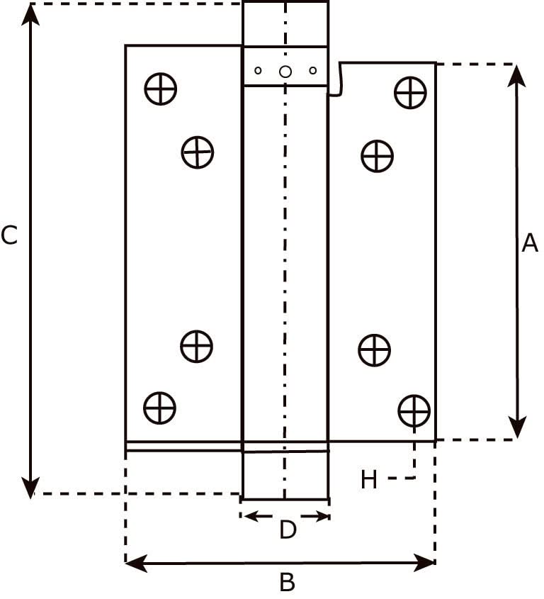 Dulimex IBFM bommerscharnier 125 mm vernikkeld technische tekening met maatvoering