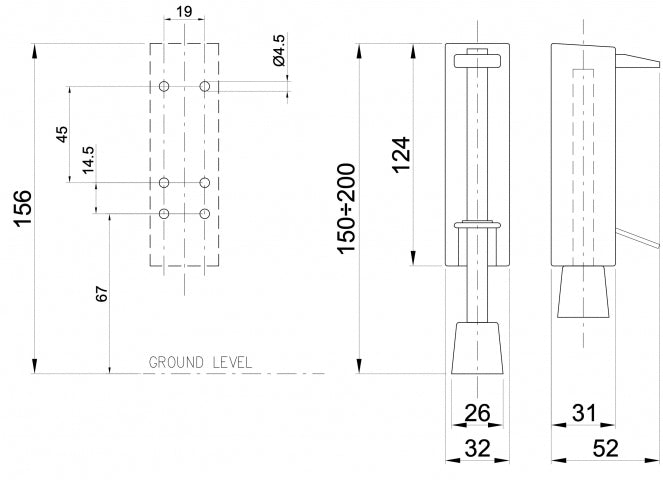 Dulimex DX deurvastzetter voetstift 30x122 mm wit – technische tekening met maatvoering