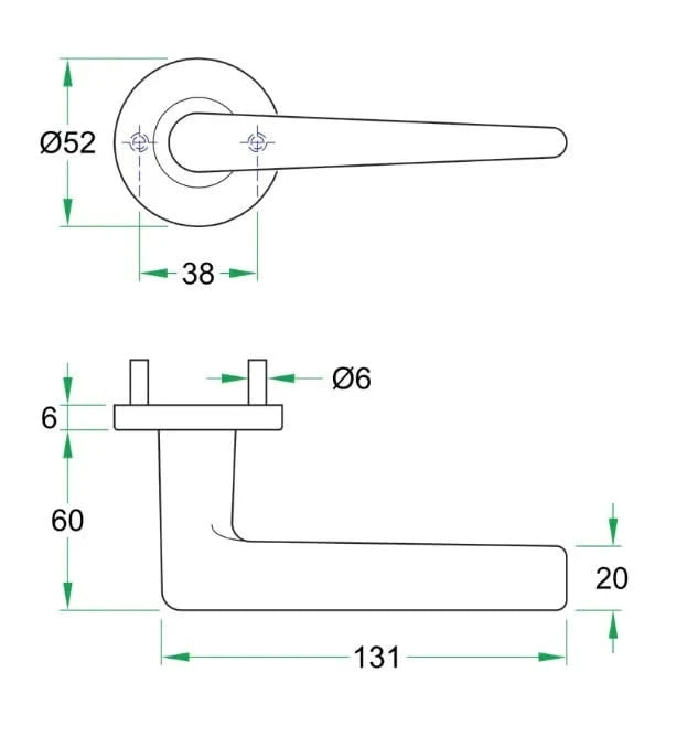 Artitec Permafix deurkruk technische tekening met afmetingen rond rozet