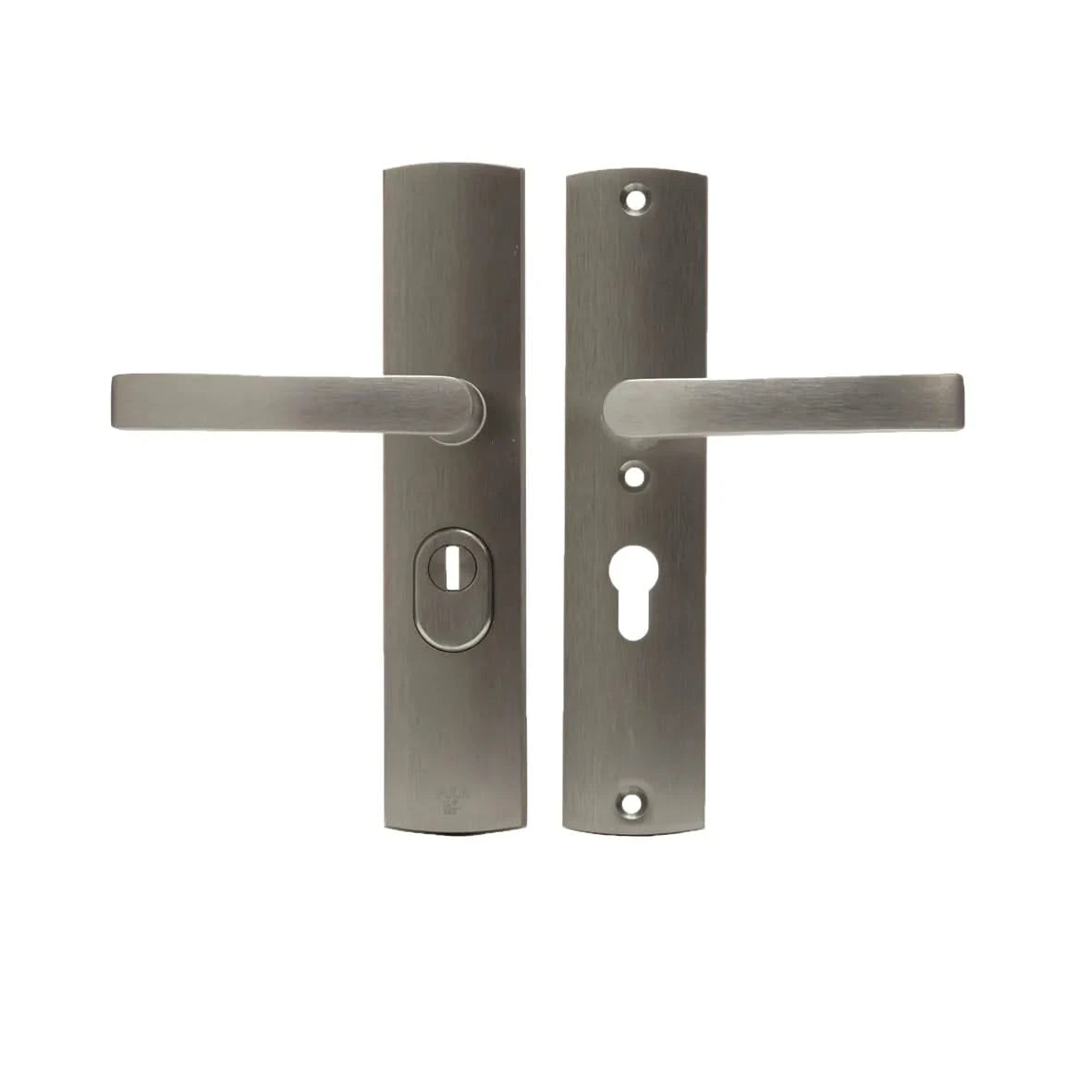 AXA Curve Plus veiligheidsbeslag kruk PC55 inox / aluminium F6 – vooraanzicht