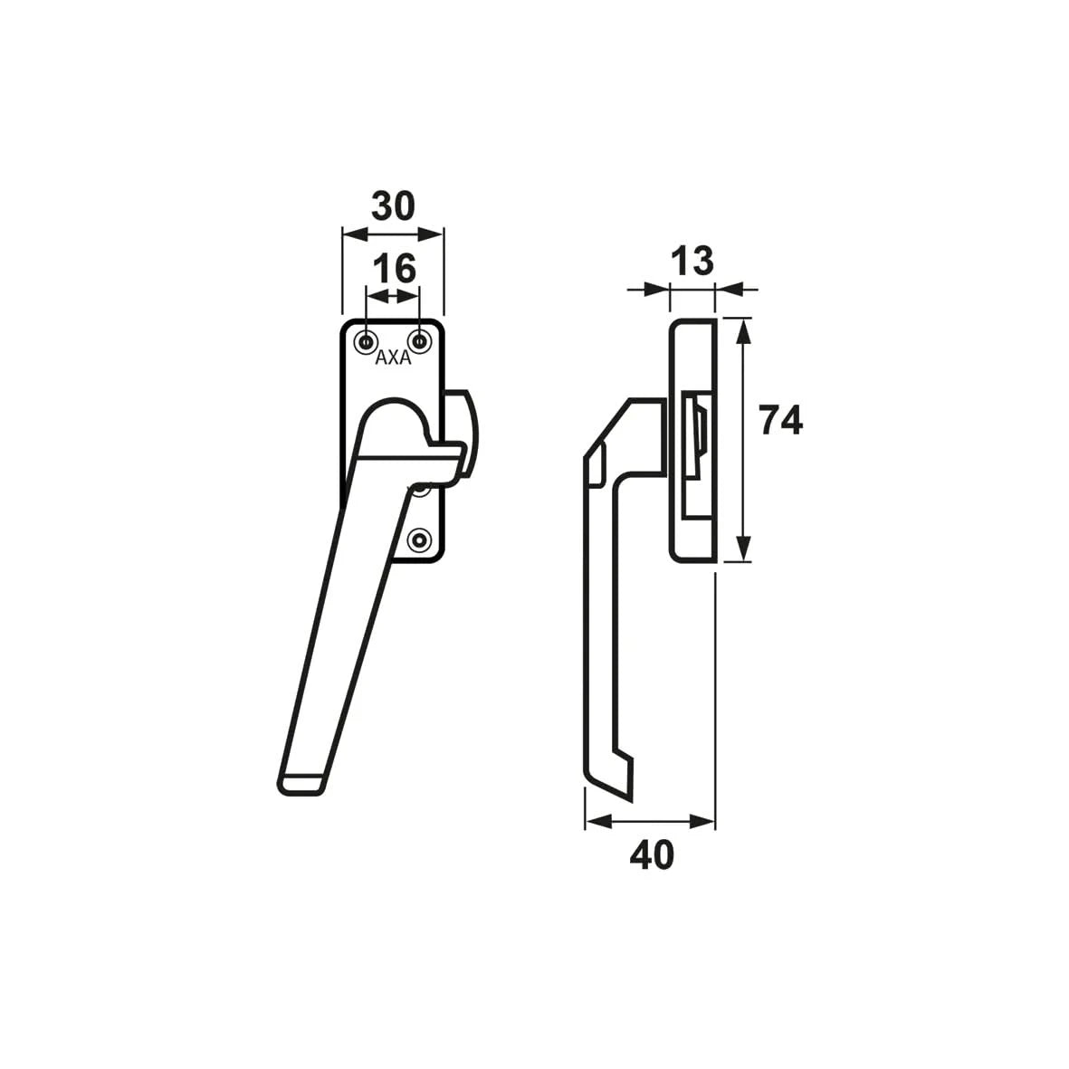 AXA Raamsluiting 3302 links aluminium zijaanzicht