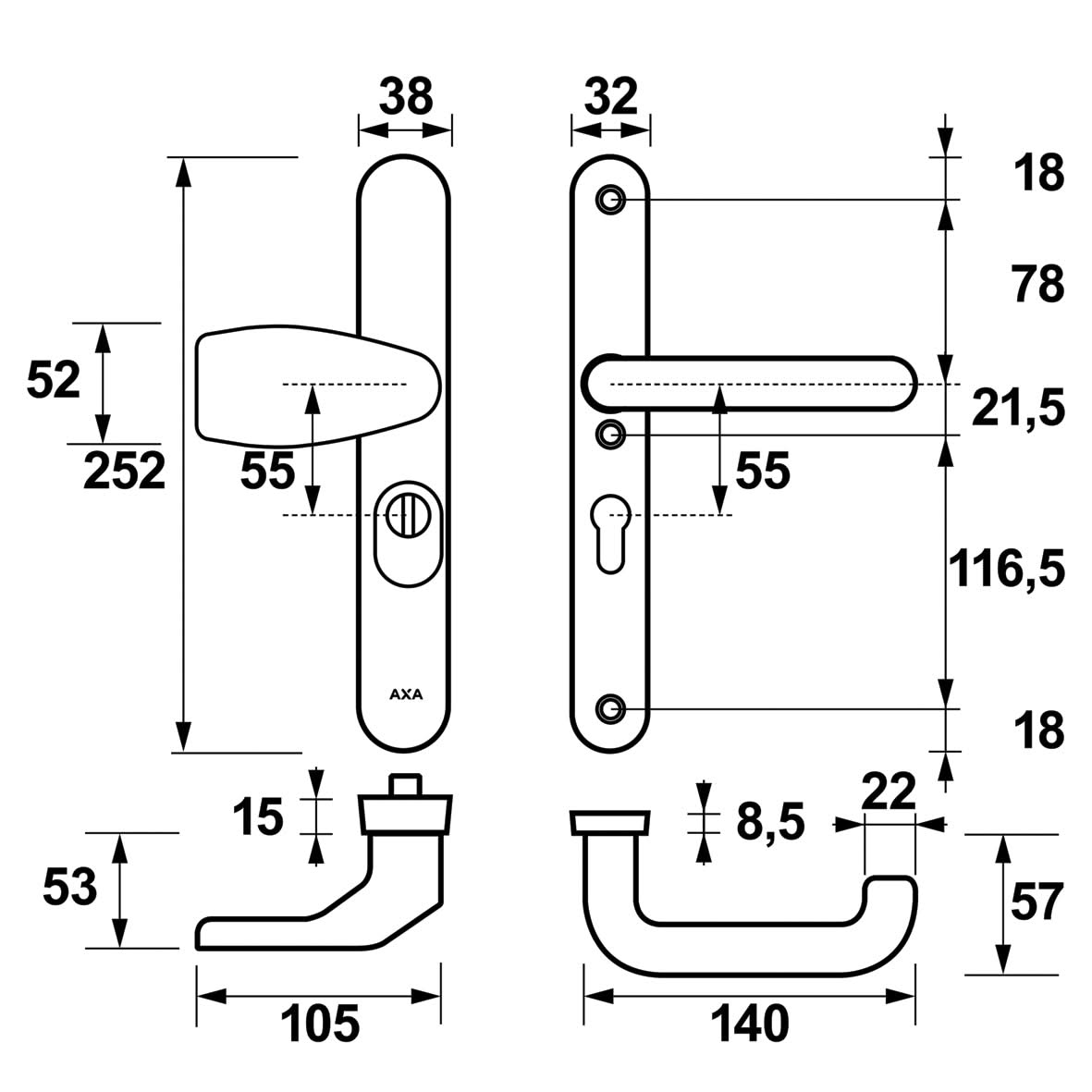 AXA Oval Plus veiligheidsbeslag Wing-knop PC55 aluminium zilver detail