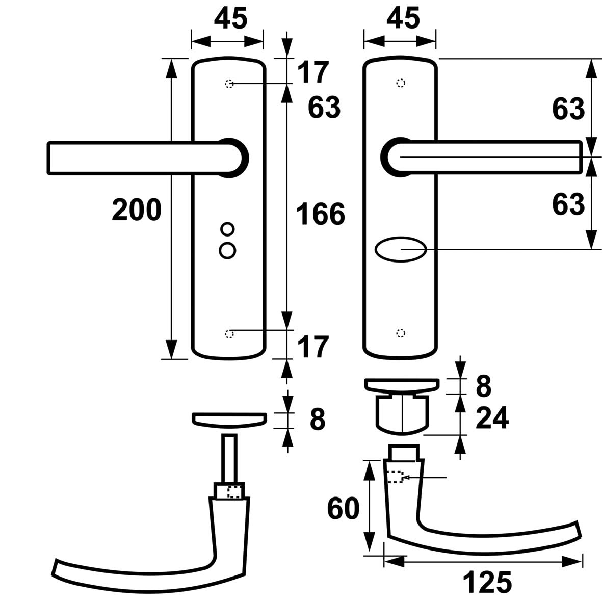 AXA Curve klik-kruk Blok toilet 63/8 zwart – detail van het deurschild