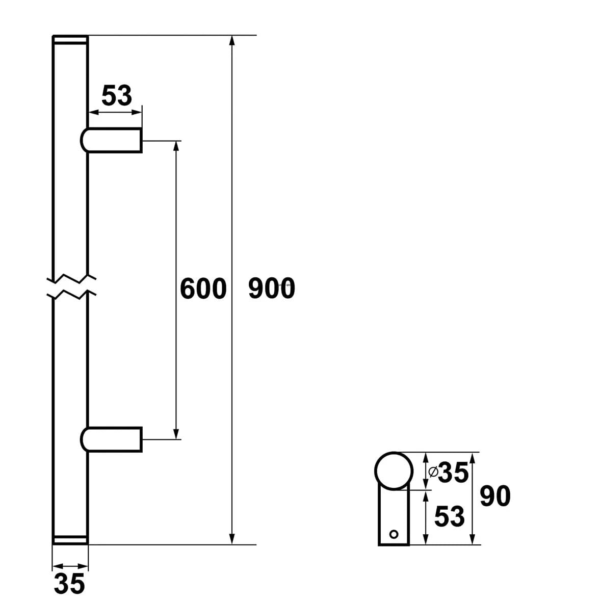 AXA Deurgreep Montreal recht 900 mm aluminium – detailopname