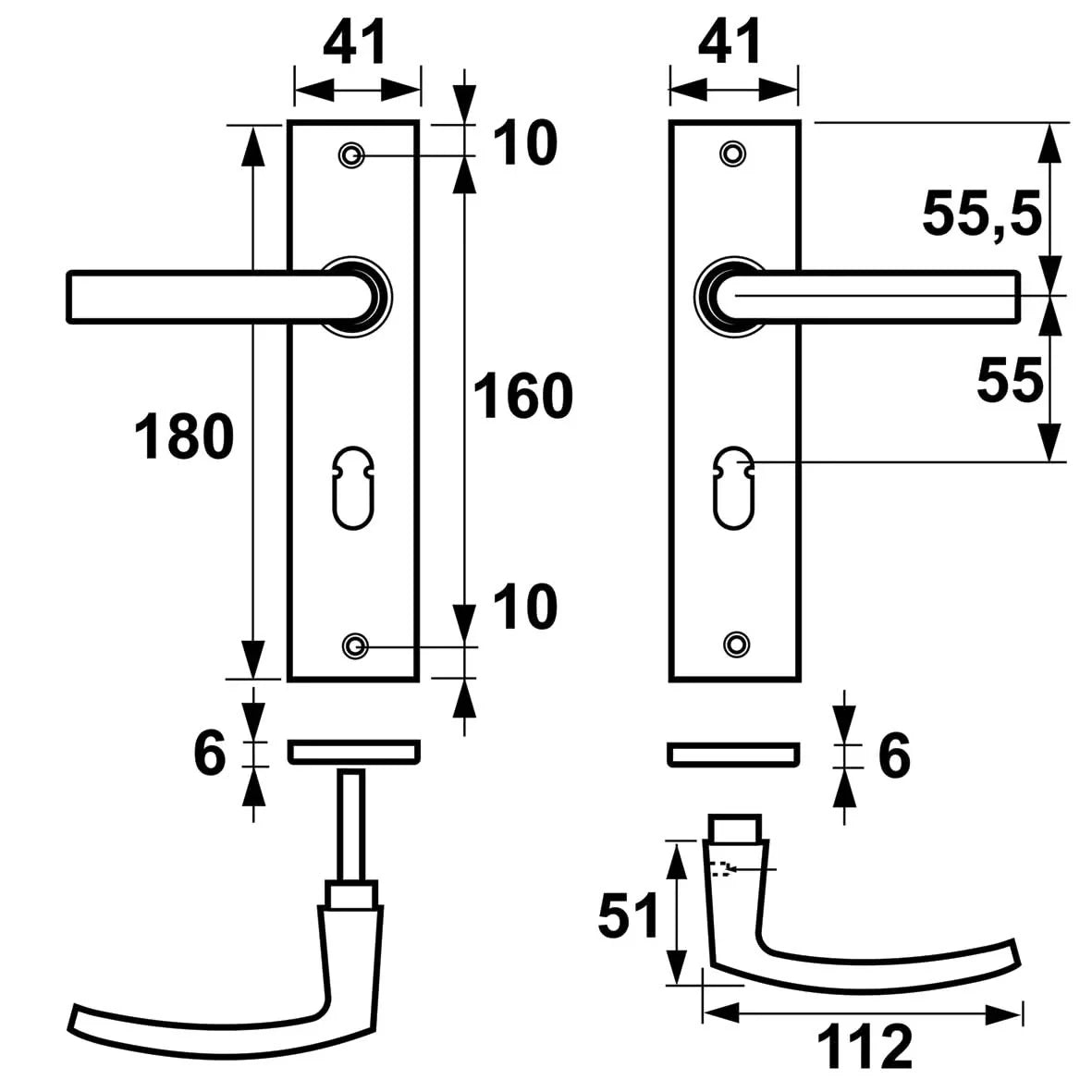 Deurkrukken Edge kruk Blok SL55 Brons – detailweergave