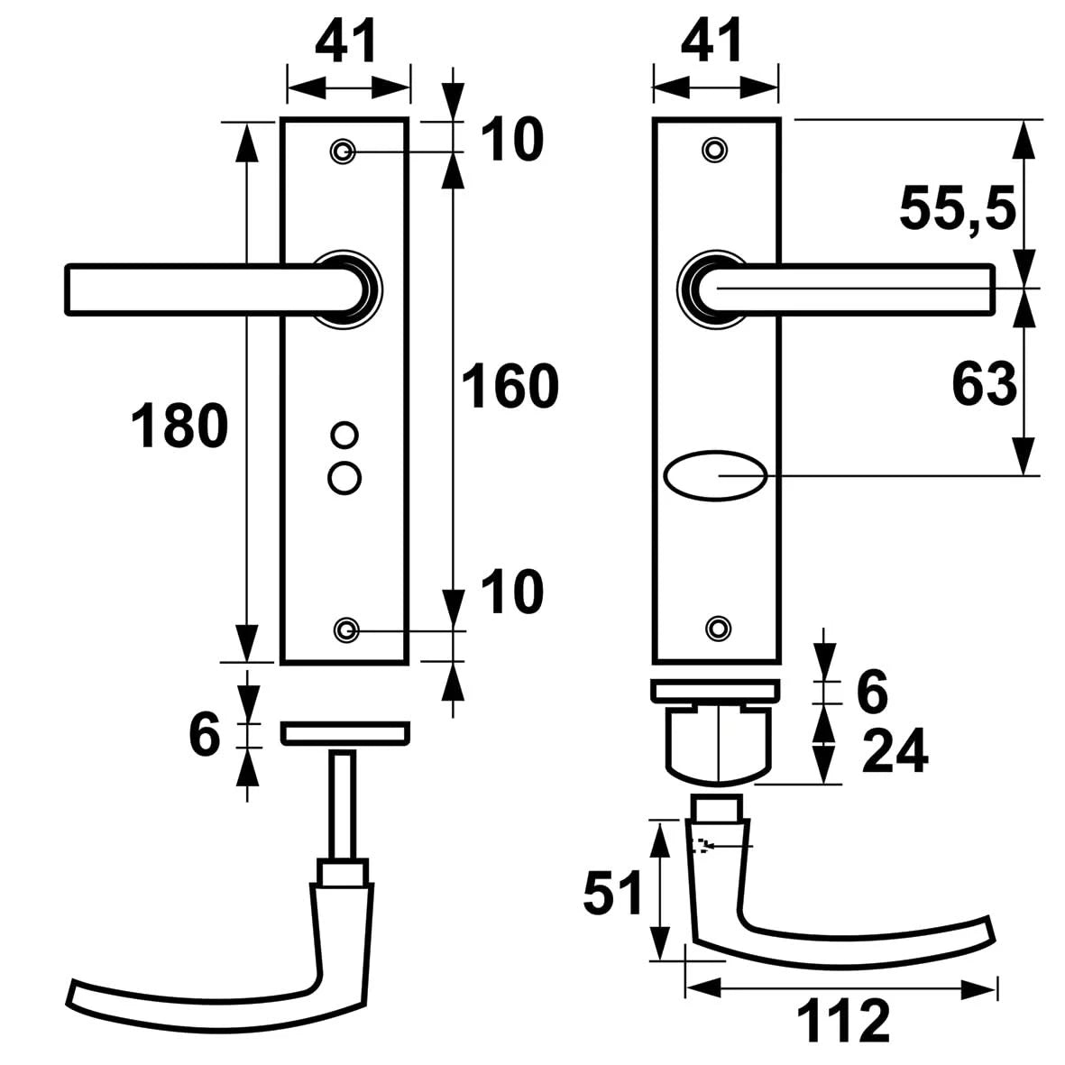 Deurkrukken Edge kruk Blok toilet 63-8 Gun metal Antraciet grijs – detailweergave
