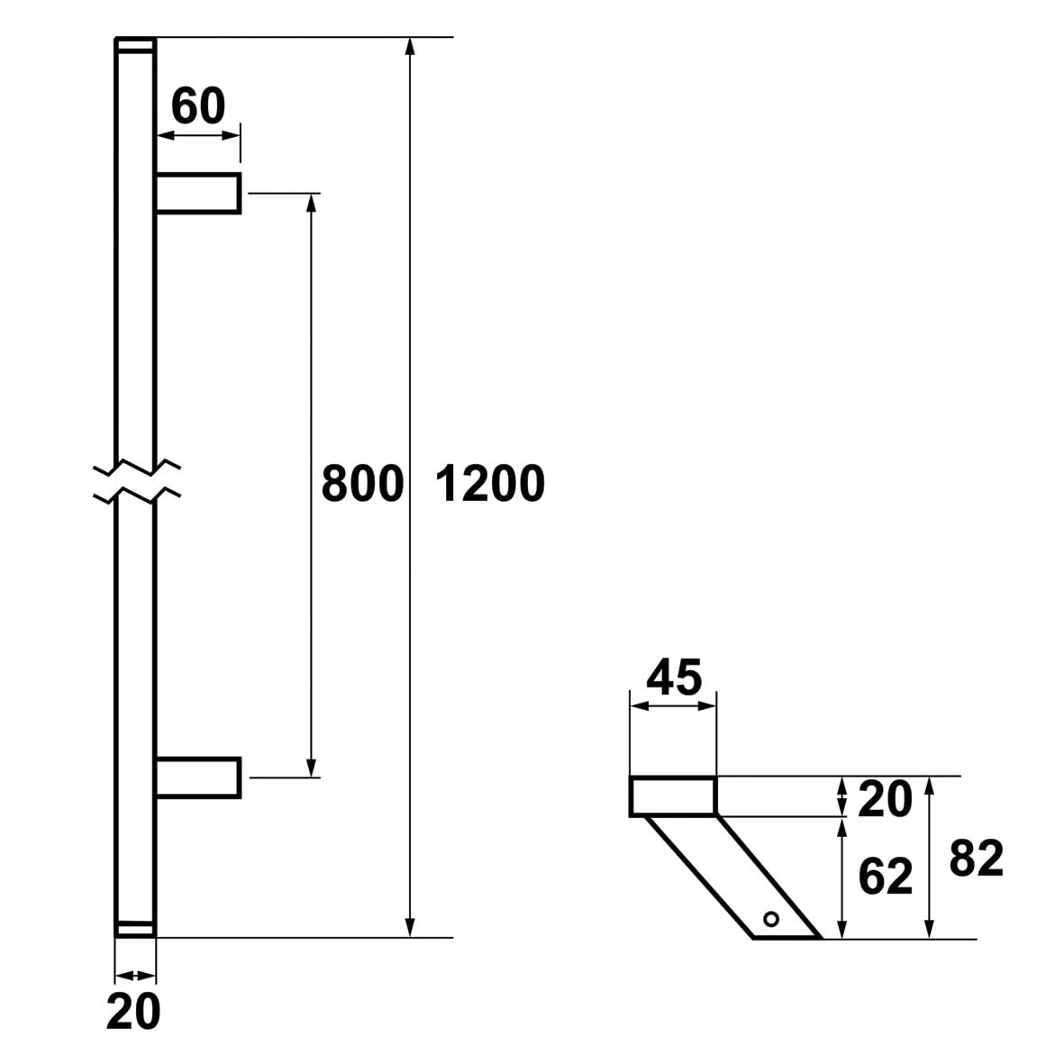AXA deurgreep Amsterdam schuin 1200 mm aluminium detail