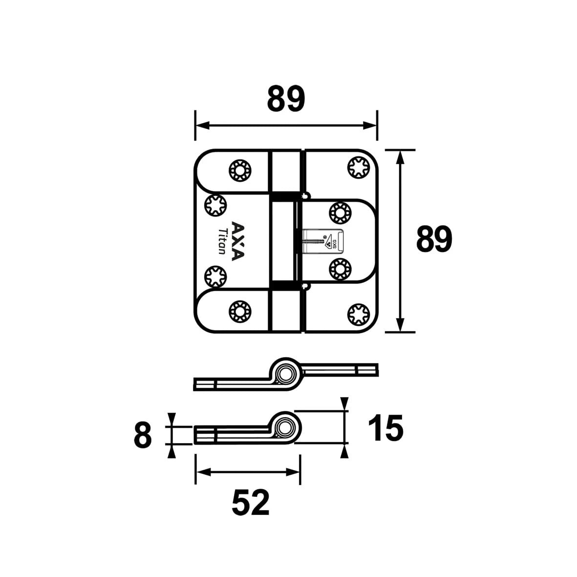 AXA Titan glijlager veiligheidsscharnier 89 x 89 mm zwart mat – detailopname