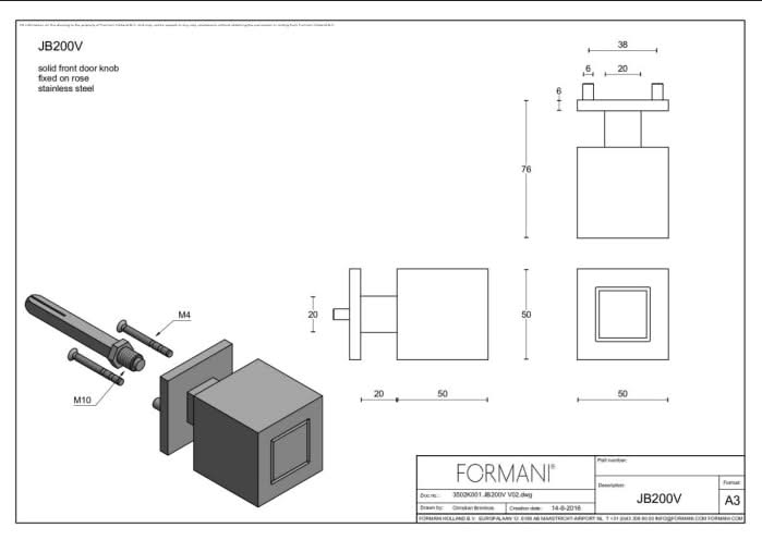 Formani JB200V voordeurknop Mat zwart - detail