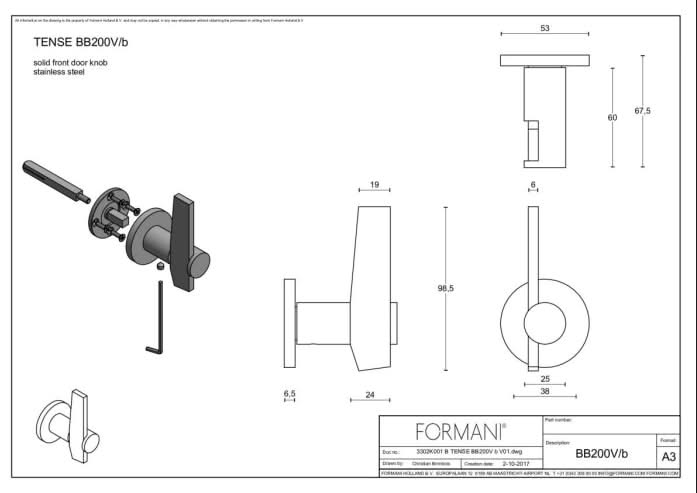 Formani BB200V voordeurknop RVS - detail