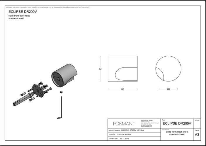 Formani DR200V voordeurknop RVS vast op rozet, productafbeelding