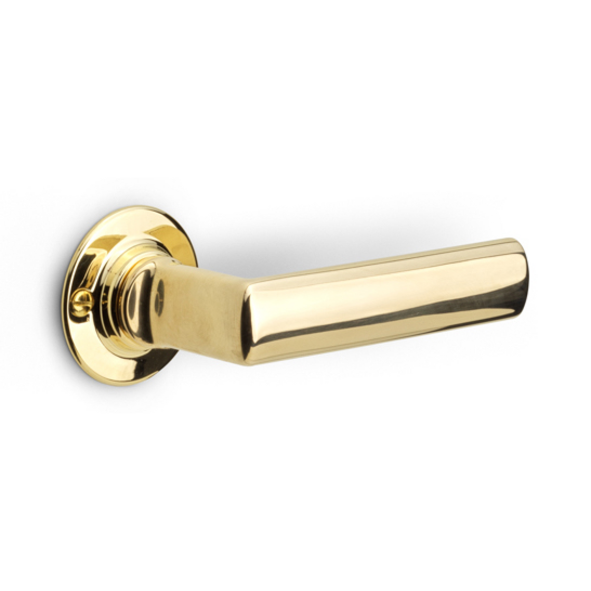 Formani 1929GRR50 deurkruk messing ongelakt op rond rozet – vooraanzicht